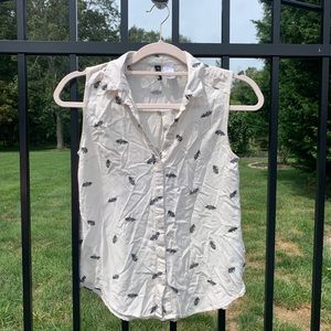 H&M Button Down Sleeveless Shirt w/ Feather Detail